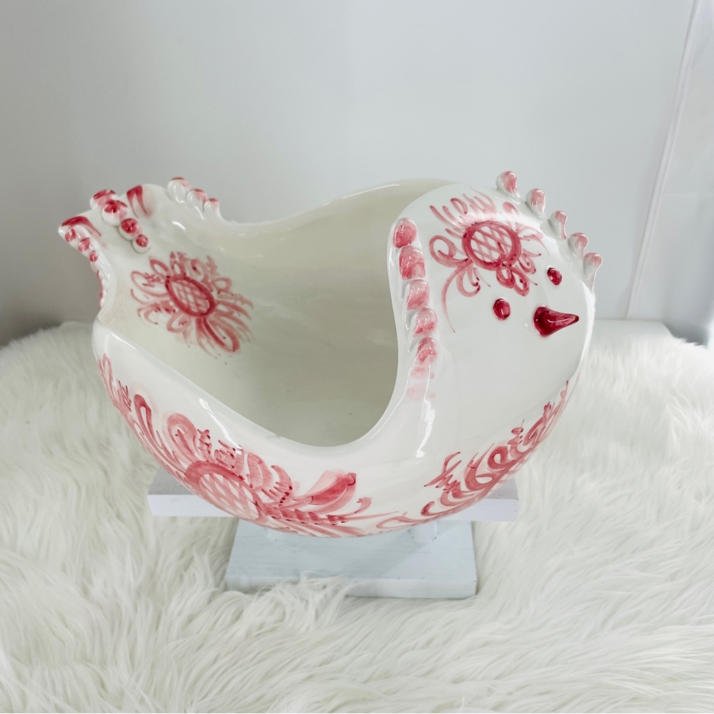 Rare Huge Mid Century Mancioli Handcrafted Painted Ceramic Dove Bowl, Italy